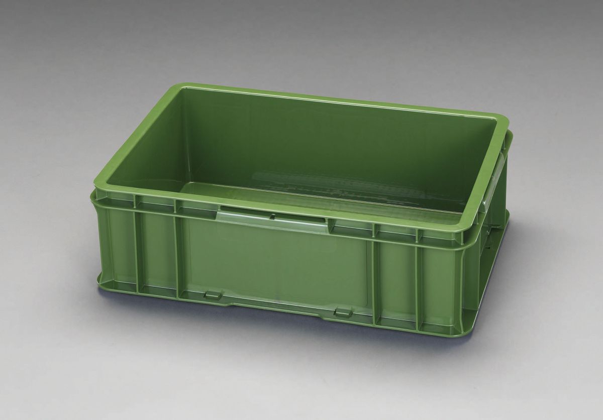 ●材質:再生ポリプロピレン●耐荷重:20kg●容量:24L●外寸:530×366×160（H)mm●上部内寸:482×318×155（H）mm●有効内寸:474.5×310.5×145（H）mm容リ材を廃プラで挟み込むサンドイッチ成形により、強度を持たせています。100%再生材を使用した環境にやさしいコンテナです。積み重ね10段可能入数は1個入りです。エコマーク取得商品000012225344　