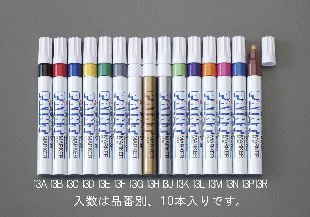 軸材質：アルミペン芯材質：スライバー(アクリル)軸径：φ15.1mm全長：141.8mm重量：21.8g（1本）カラー：白油性中字(2.2から2.8mm)コンクリートにも書けるインクです。(コンクリートの凹凸が大きい場合、ペン先が傷むこともあります。)　入数は同色10本入りです。000012240097　