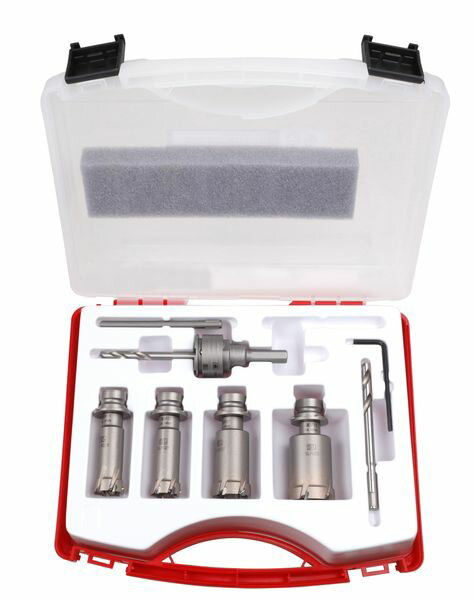 付属品：パイロットドリル×2本、アーバー、コア押し出し棒入数：4本刃先径：21mm(2本)・27mm・33mm有効長：35mm(鋼板の場合は板厚12mmまで)回転専用板厚12mmまでの鋼板・鋳鉄・ステンレス板の穴あけ作業に35mmまでの樹脂材料および複合材料などへの穴あけ作業にEA822E-201楽天 JP店　