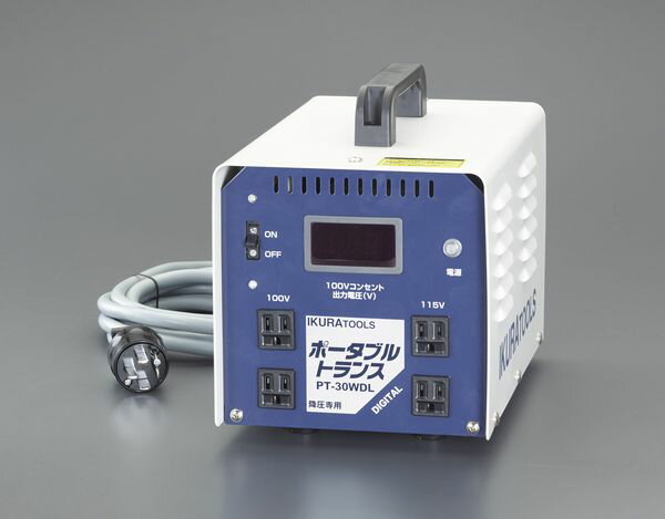 容量：30A(連続)入力電圧：200V出力電圧：100V/115V周波数：50/60Hz相数：単相/単巻本体サイズ：192(W)×305(L)×249(H)重量：15.5kg出力コンセント数：100V・115V×各2個使用場所：屋内用降圧専用付属品：・200V用プラグ ・入力ケーブル（3芯）2.5m-2m出力電圧がデジタル表示で見やすい漏電遮断器付の為、大手現場へ持込が可能電気製品のパワー不足解消、電圧降下対策に000012287250楽天 JP店　