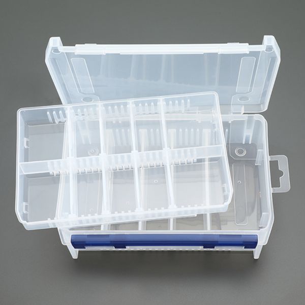 サイズ(mm)：外寸：205×145×60 内寸：194×122×30中皿サイズ：内寸：189×57×23mm材質：ポリプロピレン重量：308g取外し仕切板：本体用4枚 中皿用8枚中皿付きで、小型スケール・ペン・ホッチキス等が収納可能な深型タイプを採用。 使用頻度の高い道具を中皿に収納する事ができ使いやすさ抜群です。 本体、中皿に可変仕切板付きで小物収納ににも便利です。収納物に合わせてカスタマイズが可能。入数：1個EA508ME-4楽天 JP店　