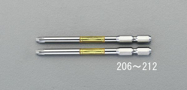 六角シャンク：1/4”ネジ頭がよく見える細軸段付タイプ欠けに強い衝撃吸収ビット錆に強い光沢表面仕上げマグネット付サイズ：＃2全長：65mm入数：2本EA813A-206楽天 JP店　