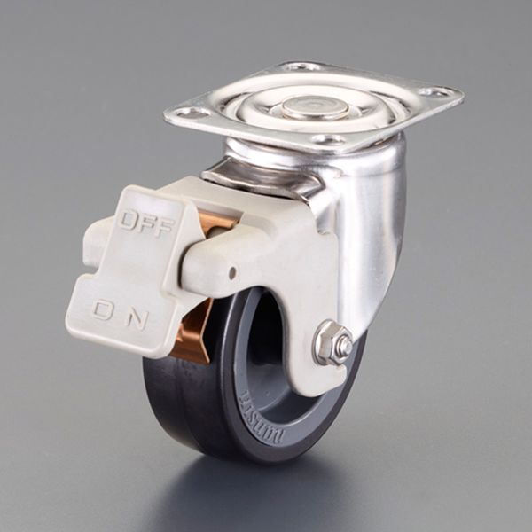 仕様：自在ストッパー付材質：金具：ステンレス　車輪：ウレタン用途：食器機械、厨房機器、化学・製薬機械、ワゴン、ドーリー台車等の搬送機器。入数：1サイズ(mm)：車輪径：100 幅：30 全高：130耐荷重(kg)：120穴径(P)：10.5mmX×Y：90×90mmA×B(A'×B')：71×71(68×68)mmオールステンレスの金具を使ったキャスターです。錆を嫌うクリーンな環境での使用に最適です。エラストマー車輪は耐水性、耐薬品性、対候性に優れ、ソフトにスムーズに走行する特徴があります。ベアリング入りEA986PT-553楽天 JP店　