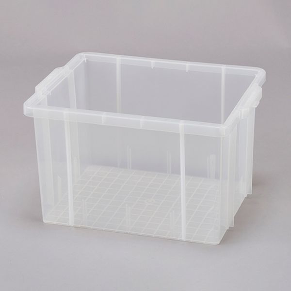 容量：31.5L外寸(mm)：479×355×270(H)サイズ：外寸：479×355×270(H)mm 内寸：398×314×265(H)mm 有効内寸：381×296×254(H)mm圧縮荷重：1.72kN(175kgf)色：透明材質：...