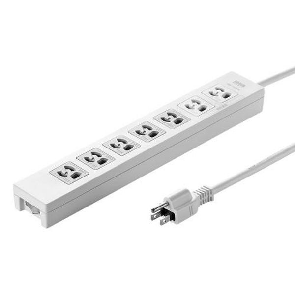 ●コンセント…接地3P（抜止）×7口●コード長…3m●定格…15A・125V（1500W）●プラグ…接地3P（雷サージ）●サイズ…305×50×30.5mm●コード…VCTF 1.8スケア（SQ）×2心、0.75スケア（SQ）×1心（アース）仕上がり外形寸法：約直径8.5mm●バリスタ電圧…240V●サージ耐量…2500A(1回)、2000A(2回)●付属品…ネームタグ×7枚、3P抜け止め専用コンセントキャップ×2個●制限電圧…395V●使用地域…日本国内のみ。日本以外ではご使用いただけません。●認証…電気用品安全法(PSE)技術基準適合品●抜け止め機構付●5個口一括集中スイッチ付●雷サージ吸収素子内蔵で恐ろしい雷から機器を守ります。●スイッチ連動口に接続した5個の機器の電源を、まとめてON・OFFできる一括集中スイッチ付きです。2個口は常時通電口（差込口が白色）となっており、常に通電している機器の接続に便利です。●通電ランプ付きスイッチなので通電状態が一目で分かり、消し忘れを防止できます。●プラグをロックできる抜け止めタイプの差込口なので、不意のプラグ抜けの心配がなく安心して使用できます。●スチール机などに仮固定できるマグネット付きです。●コードの識別に、油性ペンによる手書きが可能なネームタグ付きです。●ホコリの侵入防止に便利な、抜け止め専用コンセントキャップ2個付きです。●環境に優しい簡易ビニール（PE素材）包装を採用しています。EA815GM-301楽天 JP店　