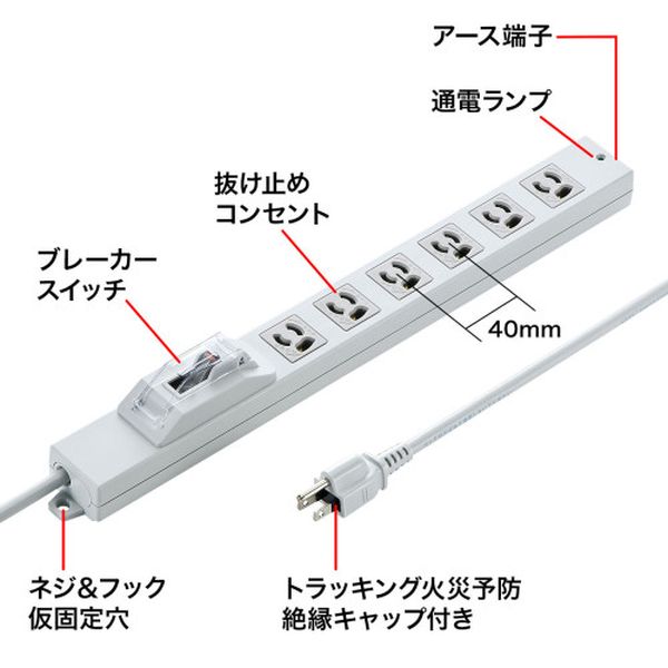 【メーカー在庫あり】 エスコ ESCO AC125V/15Ax5m タップ (6口/3P/安全ブレーカー) EA815GM-353 JP店