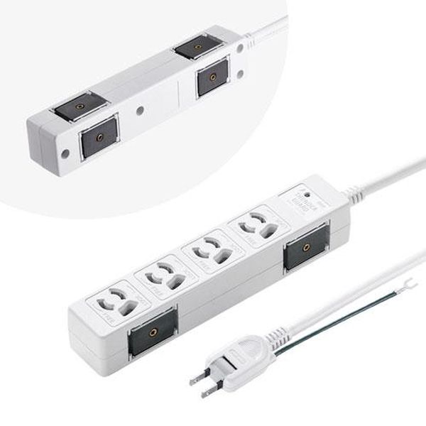●コンセント…3P×4口●コード長…3m●定格…15A・125V (1,500Wまで)●プラグ…2P(絶縁キャップ付きスイングプラグ)アースコード付き●サイズ…190×36×35(H)mm●カラー…ホワイト●コード…VCTF直径約8.5スケア（SQ）●制限電圧…775V●バリスタ電圧…470V●サージ耐量…2,500A●日本国内のみ。日本以外ではご使用いただけません。●強力ダブルマグネット(底面、側面、計4個付き)でスチール面にしっかり固定できます。本体裏面N(2個)と側面(2個)に強力なマグネットが付いているため、スチール製のキャビネットや天板、側面どちらにも設置が可能です。●不意なプラグ抜けを防止する、抜け止め式差し込み口です。●雷ガード内蔵で接続機器を雷から守ります。LEDランプ付きなので動作状態が確認できます。●プラグはトラッキング火災予防に有効な絶縁キャップ付き2Pスイングプラグを採用しています。●電源コードは安全性の高いVFF(二重被覆)、VCTF(二重絶縁)を採用しています。EA815GM-405楽天 JP店　