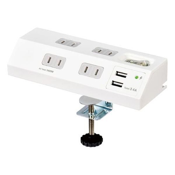 【メーカー在庫あり】 エスコ ESCO AC100V/14A タップ (4口/USBポート付/クランプ式) EA815GN-91 JP店