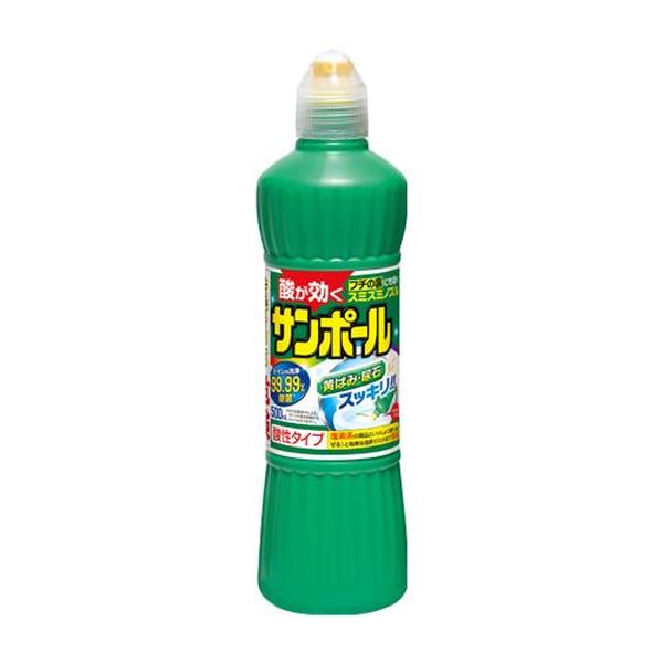 ●内容量…500ml●入数…24本●用途…便器内の掃除、トイレタイルの掃除●使用量の目安…便器内：1回2押し（約20ml）程度（原液）トイレタイル：液を5〜6倍（水100mlに対して2押し）に薄め、1m2あたり5ml※目安の使用量では浄化槽の機能（微生物）への影響はありません。●酸性●トイレの便器及びタイル用洗剤●便器のふちのウラまで液がかけやすい横向きノズルです。●酸の力とマイナスイオンの相乗効果で便器のがんこな黄ばみを分解して落とします。●かけた場所もよく分かり、垂落ちにくいグリーンの液状。●清潔感あるさわやかな香りで臭いもすっきり。●ニオイや汚れの原因となる細菌を除菌します。※すべての菌を除菌するわけではありません。●【使用上の注意】・用途外に使わない。・他の容器に移して使用しない。（3L、5L→専用の容器以外に移して使用しない。）・使用の時はゴム製等の手袋又は柄つきブラシを使う。・容器の側面を強く持ってキャップを開けると原液が飛び出すおそれがあるので注意する。・横向きノズルです。液の出る方向に注意する。・目や皮膚、衣服に液がつかないよう注意する。・使用後は手を洗うこと。・液を便器にかけたまま放置しない。・便座等便器内以外に誤ってかけた場合は速やかに拭き取り、よく水拭きする。・子供の手が届くところに置かない。・原液で使用すると、タイルの目地をいためたり、特殊タイルや一部の合成樹脂は変色することがあるので注意する。EA922AJ-0.5BA楽天 JP店　