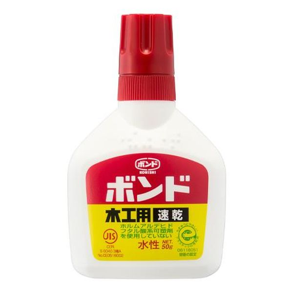 ●内容量…50g●材質…酢酸ビニル樹脂系エマルジョン形●用途…木・布・紙のスピード接着（耐水性を必要とする用途には不可）木工作●使用温度範囲…5〜35℃●色…乳白色●耐熱温度範囲…60℃×1時間で25kg/cm2(下限データなし)●可使時間…塗布後すぐに貼り合わせる●完全硬化時間…24時間●実用硬化時間…3時間(20℃)●水性●速乾●乾燥後ほぼ透明●乾燥後切削可●ホルムアルデヒド・フタル酸系可塑剤を使用していない●JIS S 6040表示認定品EA935KA-8楽天 JP店　