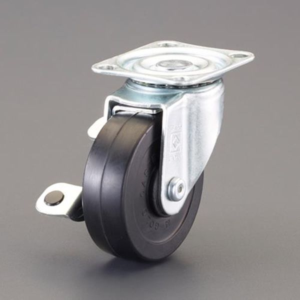 ●仕様…自在ストッパー付（左/黒ポッチ）●車輪径×幅(mm)…75×25●全高(mm)…93●耐荷重(kg)…60●穴径(d)…8.8mm●P1×P2(P1'×P2')…55×42mm●F1×F2…70×58mm●耐熱温度…−20〜80℃●材質…金具：スチール、車輪：ゴム●重量(g)…419●使用温度範囲…−5℃〜60℃●弾性のあるゴム車●台車の外側にペダルが来るようシングルストッパーが左側に付いています。EA986PP-62楽天 JP店　