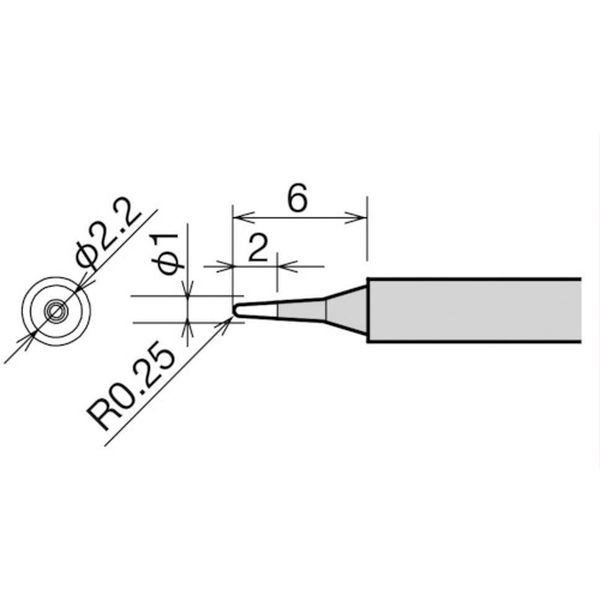 ・微細はんだ付けに最適なφ2.9の極細こて先に。・品名：替えこて先・コテ先名称：R0.25mm・適合機種：RX-81GAS、RX-80GAS、RX-85GAS・コテ先径(mm)：φ2.9・消費電力(W)：36・消費電力：36W・生産国 日本・JANコード 4975205570893・質量 5g・コード：818-3699 ・品目：RX81HRTBRX-81HRT-B楽天 JP店　