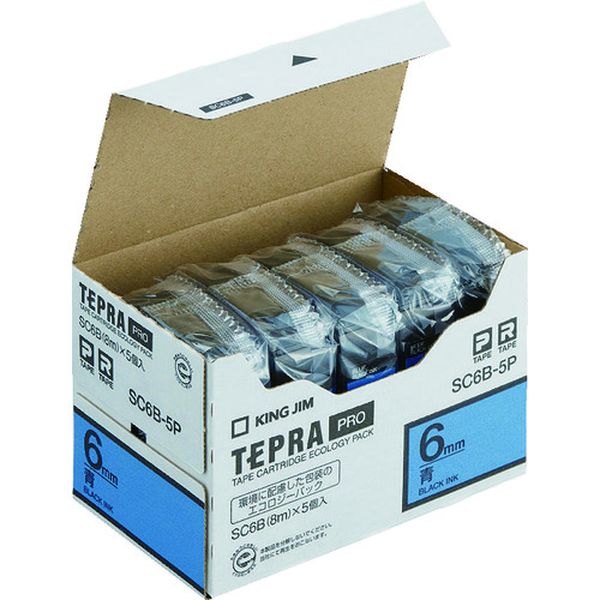 【メーカー在庫あり】 SC6B5P JIM 【純正】「テプラ」PROテープ 6mm エコパック(5個入り)/青ラベル/黒..