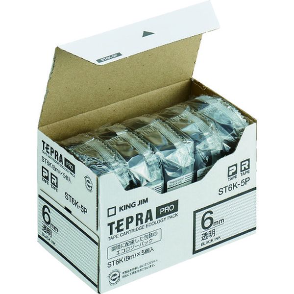 【メーカー在庫あり】 ST6K5P JIM 【純正】「テプラ」PROテープ 6mm エコパック(5個入り)/透明ラベル/..