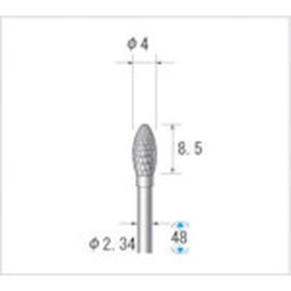 ・微細部の切削から彫刻加工まで様々な形状から用途に合わせて対応します。・最高使用回転数(rpm):80000・刃径(mm):4・刃長(mm):8.5・軸径(mm):2.34・全長(mm):48・形状:楕円(ダブルカット)・生産国 日本・JANコード ・質量 5g23410　