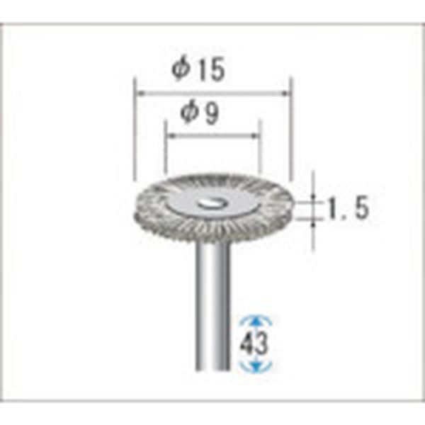 ・金属の表面処理加工に最適な高品質のワイヤーブラシです。・最高使用回転数(rpm):20000・軸径(mm):3・外径(mm):15・幅(mm):1.5・毛材:スチール・軸長(mm):43・生産国 日本・JANコード ・質量 56g50442　