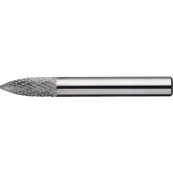 ・シャンク径6mmの超硬バーです。・最も一般的に使用されている形状です。・スパイラルカットに比べて、切削抵抗が小さく、排出される切粉の形状が粉状になります。・チャタリング(ビビリ)を最小限に抑えることができます。・形状：トンガリ(クロスカット)・刃径(mm)：6・刃長(mm)：16・軸径(mm)：6・軸長(mm)：34・タイプ：オール超硬・最高使用回転数(rpm)：28000・全長(mm)：50・シャンク径(mm)：6・作業時は必ず安全帽、安全メガネなどの保護具をご着用ください。・最高使用回転数は推奨値です。・生産国 アメリカ・JANコード 4526587000678・質量 21g・コード：144-8048 ・品目：CB4C101CB4C101楽天 JP店　