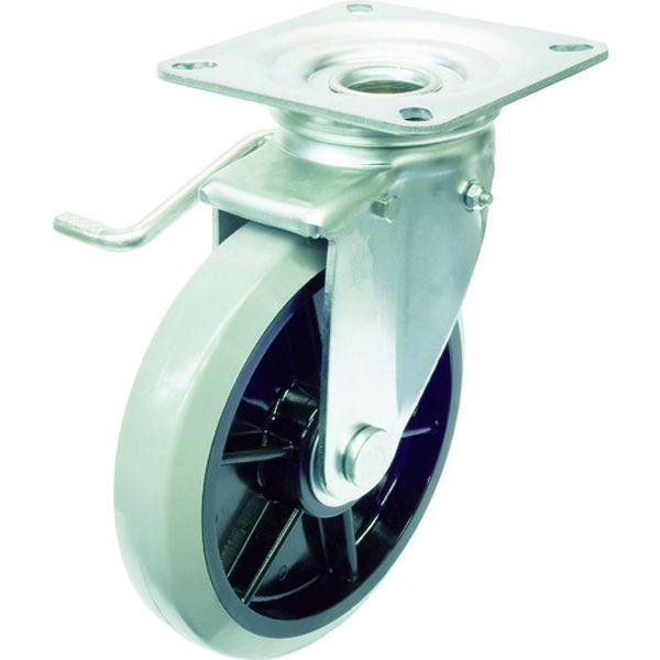 【メーカー在庫あり】 プレート式 自在 キャスター ウレタン 車輪径200mm ストッパー付き J 取付寸法115×115(105×105) GUJB-200(L) JP店