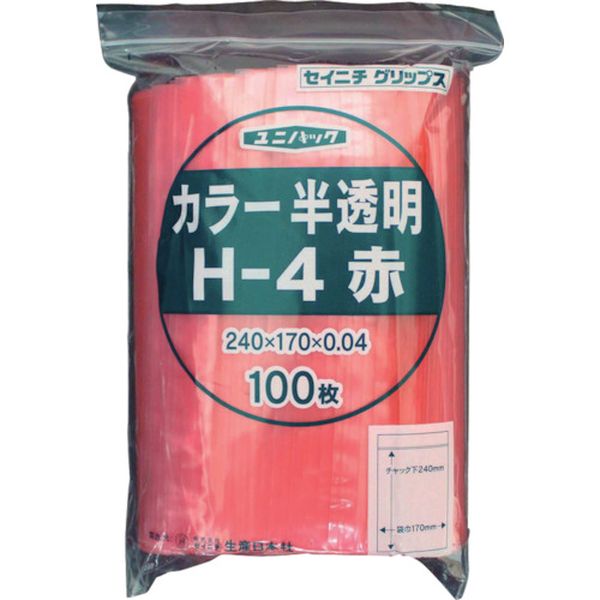 【メーカー在庫あり】 H4CR チャック付ポリ袋 ユニパック H-4 半透明赤 縦240×横170×厚さ0.04mm 100枚入 H-4-CR JP店