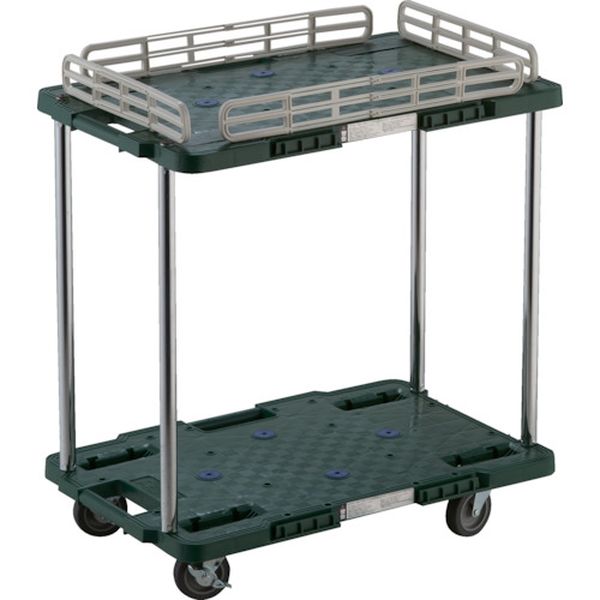 【メーカー在庫あり】 MPB602JSKGN 樹脂製台車 ルートバン 2段式 柵1段付 400X600 4輪自在ストッパー付..