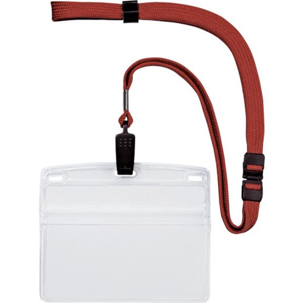 ・クリップ式でポケットに差し込めます。・名札ケースは、水やホコリが入りにくいチャック式です。・ストラップは取り外し可能です。・ストラップを強く引っ張ると安全装置が働き、事故を防止します。・色：赤・タイプ：ソフト・中紙サイズ(mm)幅：97・...