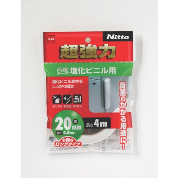 ・手で切れ塩化ビニール素材をしっかり接着します。・薄手で目立たずきれいに接着します。・塩化ビニール素材に。・色：ホワイト・幅(mm)：20・長さ(m)：4・厚さ(mm)：0.8・粘着力：24.8N/25mm・基材:アクリルフォーム・粘着剤:アクリル系・生産国 日本・JANコード 4904140535834・質量 74g・コード：497-7947 ・品目：T4583T4583楽天 JP店　