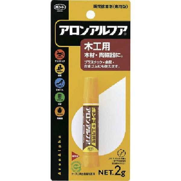 ・強力で高粘度です。・染み込みやすい材質の接着が可能です。・染み込みやすい材料(木材)の接着に。・色：透明・容量(g)：2・固着時間(23℃)：5秒・高粘度型・木工用アロンアルファ2g#32014・チューブタイプ・主成分：シアノアクリレート系・生産国 日本・JANコード 4901490320141・質量 20gBAAM-2楽天 JP店　