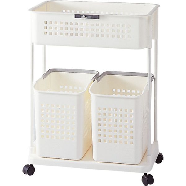 ・脱衣室に省スペースで置けるランドリーラックです。・3つのカゴで仕分けができます。・キャスター付で楽に移動させることができます。・脱衣用に。・色：ホワイト・間口(mm)：550・奥行(mm)：340・高さ(mm)：725・最大積載量(kg/...