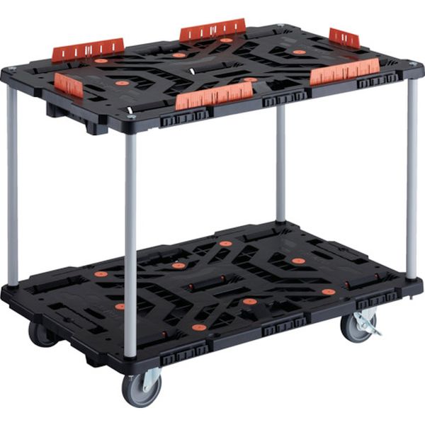 【メーカー在庫あり】 連結式樹脂製2段台車 ビートル 900X600 自在5輪 内2輪ストッパー付 コボレ止めセット付 ハンドルなし BT920KJ5S2-E100 JP店