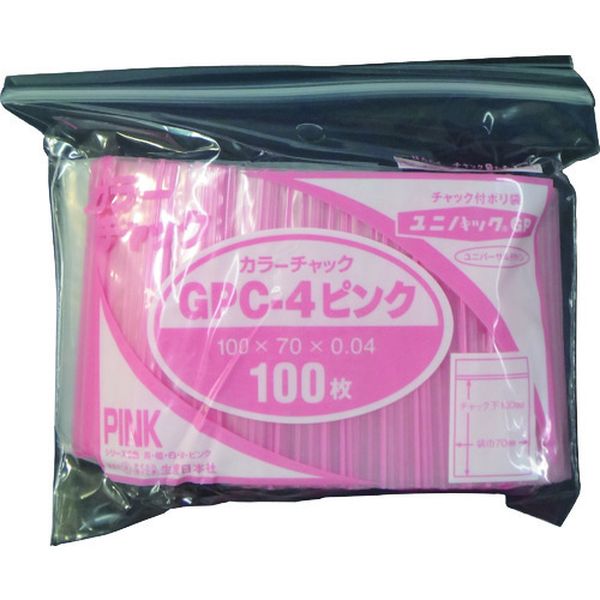・カラフルなチャックで商品の仕分けに最適です。・色：透明ピンク・縦(mm)：100・横(mm)：70・厚さ(mm)：0.04・100枚入り1袋×90・厚さ：0.04mm・生産国 日本・JANコード 4909767173254・質量 99g・コード：127-3933 ・品目：GPC4COLORCHAKKUPINKGP楽天 JP店