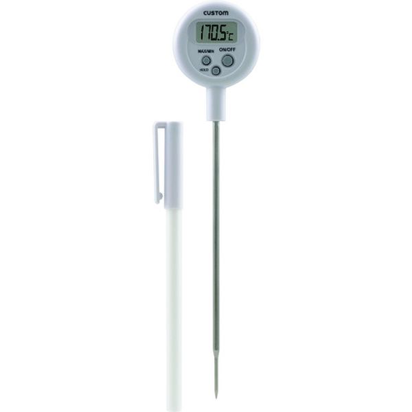 ・IPX5に準拠した防水性能です。・-50℃から+300℃までの広範囲で測定できます。・プローブの先端が2.2mmと細いため、応答速度が速く、被測定物へのさし傷が目立ちにくいです。・MAX/MINメモリ表示機能、表示ホールド機能付きです。・保護用プローブキャップ付です。・学校やホテル、レストラン等の厨房での食品温度管理に。・学校の理化学実験に。・野菜栽培の土、水などの温度管理に。・その他水温チェック全般に。・測定温度範囲(℃)：-50 〜 300・温度最小表示(℃)：0.1・幅(mm)：45・奥行(mm)：18・高さ(mm)：215・プローブ長(mm)：Φ3.5 × 140・センサー：サーミスタ・使用温度範囲(℃)：0 〜 +50・表示温度範囲(℃)：-50 〜 +300・タイプ：サーミスタ・電源(V)：ボタン型アルカリ電池(LR44)×1個(付属)・電源：ボタン型アルカリ電池(LR44)×1個(付属)・測定精度　±1℃(-10.0〜+100.0℃)、±2℃(-50.0〜-10.1℃/+100.1〜+200.0℃)、±4℃(+200.1〜+300℃)・電源：ボタン型アルカリ電池(LR44)×1個(付属)・プローブ長：φ3.5×140mm・幅×奥行×高さ：45×18×215mm・保護等級：IPX5・取扱説明書(保証書付)・プローブキャップ・寸法・重量は、電池およびプローブキャップを含みます。・生産国 中国・JANコード 4983621216035・質量 30g・コード：243-0263 ・品目：CT410WPCT-410WP楽天 JP店　