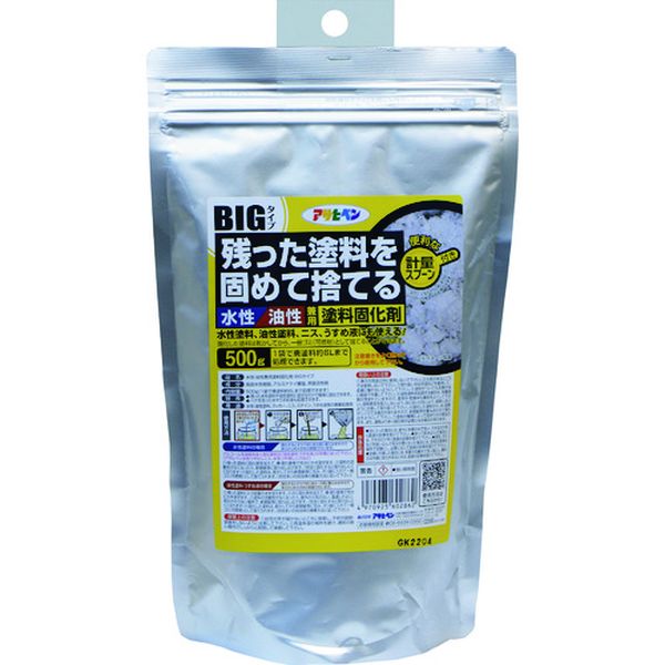 ・残った水性・油性塗料やハケを洗浄した水やうすめ液に混ぜるだけで簡単に固化できます。・固化した塗料は、一般ごみ(可燃物)として捨てられます。・(各自治体の廃棄方法に従って下さい)・水性・油性塗料、ラッカー、ニス、ステイン、うすめ液等の廃棄処理用・容量(g)：500・500g：廃棄塗料約6Lまで処理できます。・高吸水性樹脂、アルミナケイ酸塩、界面活性剤・生産国 日本・JANコード 4970925602862・質量 500g・コード：133-9502 ・品目：602862602862楽天 JP店　
