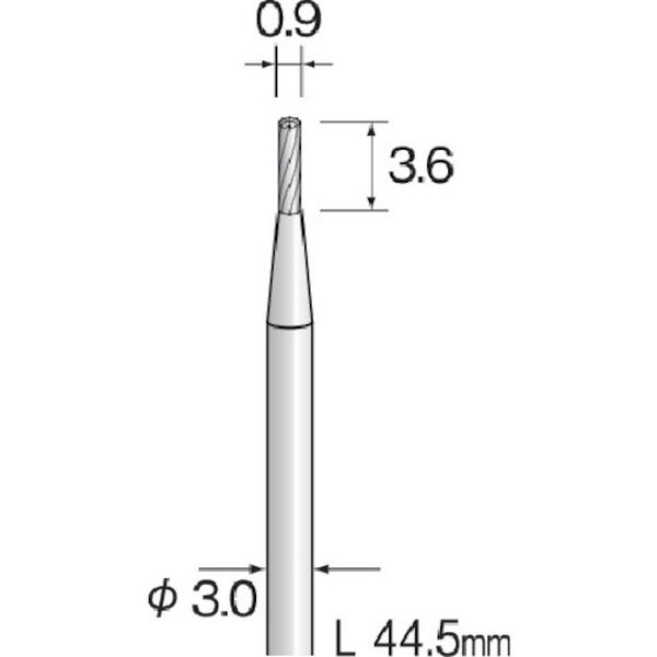 ・切削性、耐摩耗性、耐久性に優れています。・重切削から精密切削まで目的に合わせ豊富なサイズやカット形状があります。・工具鋼、合金鋼、一般鋼、ステンレス、アルミニウム、銅に。・形状：スパイラルカット・刃径(mm)：0.9・刃長(mm)：3.6・軸径(mm)：3.0・最高使用回転数(rpm)：80000・全長(mm)：44.5・幅(mm)：3.6・軸径(φ)：3.0・外径(mm)：0.9・適合素材：工具鋼、合金鋼、一般鋼、ステンレス、アルミニウム、銅・作業時は必ず安全帽、安全メガネなどの保護具をご着用ください。・最高使用回転数は推奨値です。・生産国 日本・JANコード 4571130854697・質量 5g・コード：852-7296 ・品目：BC2001BC2001楽天 JP店　