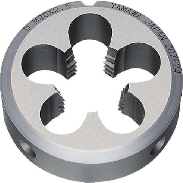 ・ダイスの振れ精度を向上させたソリッドダイスです。・高速度工具鋼(HSS)を採用し、安定した加工を実現しました。・被削材：鉄、軽金属。・おねじ加工用。・呼び寸法：M20・ピッチ(mm)：1・外径(mm)：50・厚さ(mm)：16・加工ねじ：メートルねじ・精度：2級・切りくず穴数：5・食い付山数：2.5山・表面処理：ノンコーティング・高速度工具鋼(HSS)・生産国 日本・JANコード 4582639504105・質量 154g・コード：837-5901 ・品目：D2M20X150D2-M20X1-50楽天 JP店　