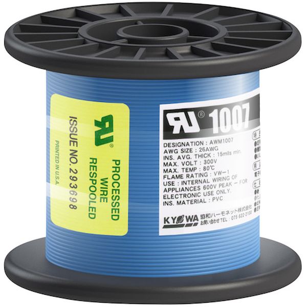 ・UL WL-1及び電気用品安全法-F-の難燃試験に合格します。・UL・CSA共用です。・色：青・芯数：1・全長(m)：100・定格：300V・外径寸法(mm)：約1.3・導体(より線)断面積：AWG26・定格温度(℃)：80・許容電流(A)：4・定格温度80℃・生産国 日本・JANコード 4930393108747・質量 418g・コード：562-7031 ・品目：UL1007AWG26100MBLUL1007楽天 JP店　