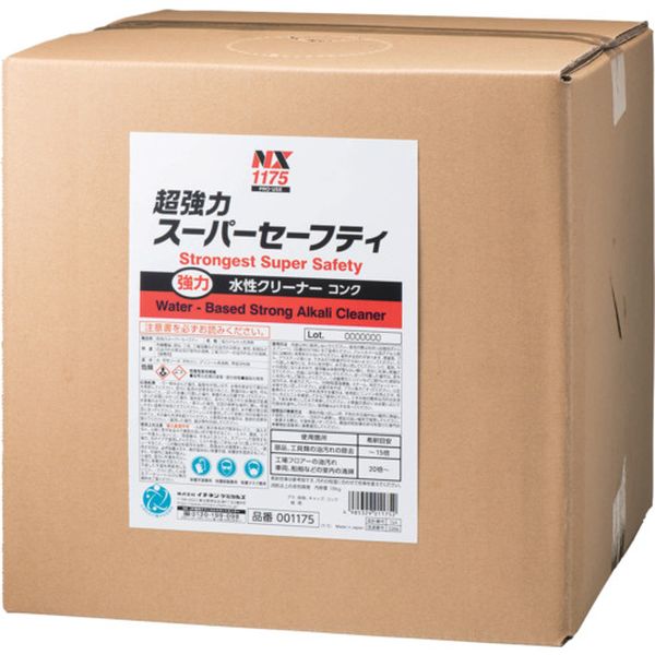 ・強力水性クリーナー・当社比較で一番強い洗浄力があります。・無リン、PRTR 非該当。・アルカリ成分によって頑固な油汚れや焼付いた油汚れ等を除去する金属・機械用脱脂洗浄剤です。・水性洗浄剤なので引火性、爆発性がありません。・洗浄する目的に合わせて4種類の洗浄剤を揃えています。・使用用途に合わせ水で希釈し、経済的に使用できます。・各種機械、部品、工具、工場設備等の油汚れの除去・工場フロアー、事務所フロアーの清掃・各種車両、船舶等の油汚れ及び室内の清掃・建機・農機・自動車等のボディー、エンジン、タイヤ、内張り等の清掃・事務所、工場の壁、オフィス家具等の、ヤニ、手あか、油汚れ等の清掃※必要に応じて水で希釈、または原液でご使用ください。・色：淡黄色・容量(ml)：18000・容量(L)：18・水、苛性ソーダ、苛性カリ、エチレングリコールモノ-t-ブチルエーテル、界面活性剤・生産国 日本・JANコード 4985329011752・質量 19.200kg・コード：676-6539 ・品目：001175001175楽天 JP店