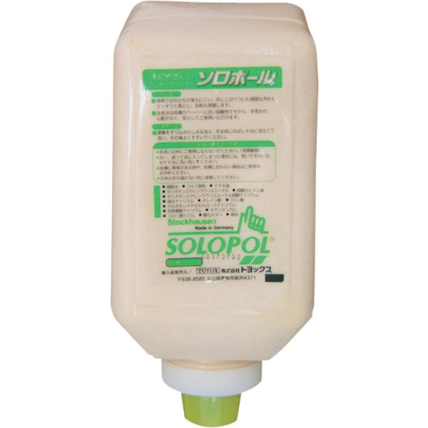 ・肌の保護成分【ユーコルノール】を配合、手荒れを防ぎます。・薬事法による【化粧品】の認可を受けており、安心して手洗いに使用できます。・スクラブ剤の配合比率が20%と高く(従来品は4〜10%)、少量でも高い洗浄力があります。・手洗い洗剤　産業用・容量(ml)：2000・香り：芳香・PRTR法：該当なし・色：ベージュ・タイプ：詰替用・容量(L)：2・成分：精製水、クルミ殻粒、ポリオキシエチレンラウリルエーテル、ポリオキシエチレンラウリルエーテル硫酸ナトリウム、硫酸化ヒマシ油、スルホコハク酸ラウレス3Na、塩化ナトリウム、セスキカプリル酸ソルビタン・手洗い以外に使用しないでください。・万一、誤って目に入ってしまった場合には、急いできれいな水で十分に洗い流してください。・皮膚に異常がある時や、皮膚に合わない場合はご使用をおやめください。・ソロポール本体は専用ディスペンサーに取り付けてご使用ください。・屋外や直射日光が当たる所でのご使用はおやめください。成分が変敗する恐れがあります。・生産国 ドイツ・JANコード 4975196927072・質量 2.300kg・コード：352-1687 ・品目：SLP2000SLP-2000楽天 JP店