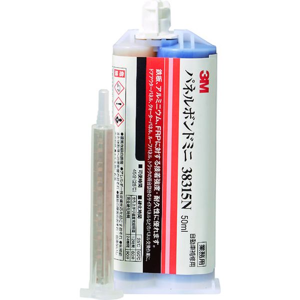 ・スモールサイズのオートミックス システム製品です。・少量必要な場合に無駄なくお使いいただけます。・2液室温硬化型エポキシ系接着剤です。・自動車パネル接着に。・色：黒・容量(ml)：50・可使時間(25℃)：45分・硬化時間(25℃)：24時間・ガンタイプ・主成分：エポキシ樹脂(主剤)、アミン系樹脂(硬化剤)・ミキシングノズル(1本)・この商品は、一般消費者様向けの製品ではないため、表示や取扱説明書などが一般消費者様向けに表記・同梱されておりません。・生産国 アメリカ・JANコード 4550309112578・質量 80g・コード：835-8893 ・品目：38315N38315N楽天 JP店