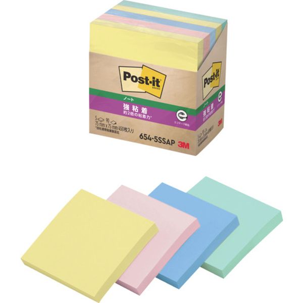 【メーカー在庫あり】 6545SSAP スリーエム 3M ポスト・イット 強粘着 75X75mm 90枚X5パッド 4色混色 6..
