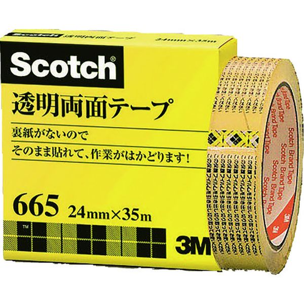 【メーカー在庫あり】 665324 スリーエム 3M 透明両面テープ ライナーなし 24mmX35m 巻芯径76mm 665-3-24 JP店