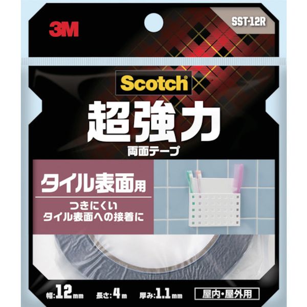 ・素材の変形や縮みにもよくなじみ、粗面に対して良好な接着力を発揮します。・抗菌加工したタイルなどの接着用。・色：グレー・幅(mm)：12・長さ(m)：4.0・厚さ(mm)：1.1・テープカット条件：切断にははさみ/カッタ-が必要・粘着力(N/10mm)：粘着力:30N/10mm・使用温度範囲(℃)：-20〜80・使用温度範囲：-20〜80℃・90度方向剥離力：65 N/cm・基材：アクリルフォーム・粘着剤：特殊アクリル系・生産国 日本・JANコード 4550309264710・質量 53g・コード：389-4484 ・品目：SST12RSST-12R楽天 JP店