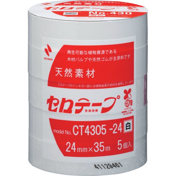 ・セロテープの着色品です。・セロテープならではのしなやかさ、使いやすさ、作業性をそのままに、大巻は6色をラインアップしています。・工作や装飾、包装作業全般、メモなどの仮止めに。・色による識別などに。・色：ホワイト・幅(mm)：24・長さ(m)：35・厚さ(mm)：0.051・セロテープの着色品です。・セロテープならではのしなやかさ、使いやすさ、作業性をそのままに、大巻は6色をラインアップ。・見た目もカラフルな、色付きのセロテープです。・重ねて貼れる、手切れ性、仮止め、軽梱包、環境対応バイオマスマーク認定商品(認定番号：200189)。・セロハンは天然素材、巻心は再生紙・基材：セロハン・粘着剤：ゴム系・生産国 日本・JANコード 4987167102111・質量 340g・コード：699-6873 ・品目：CT430524CT4305-24楽天 JP店