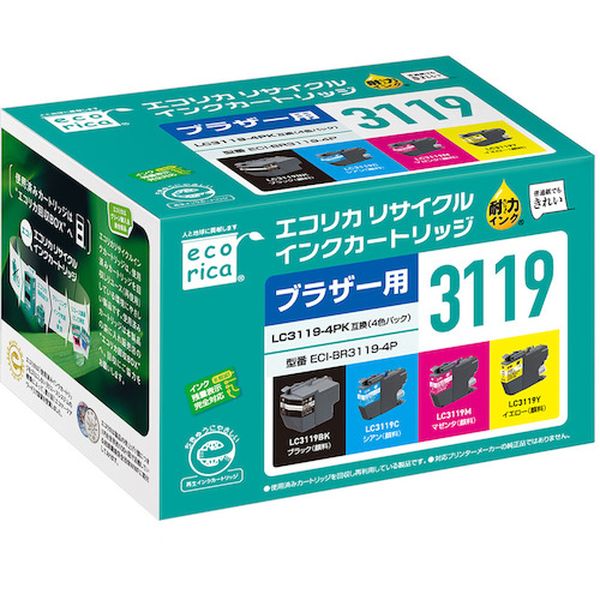 【メーカー在庫あり】 ECIBR31194P (株)エコリカ エコリカ LC3119-4PK 互換リサイクルインクカートリッジ ECI-BR3119-4P JP店