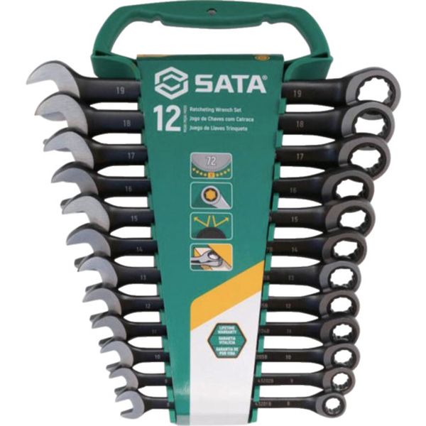 【メーカー在庫あり】 SATA社 SATA コンビネーションラチェットレンチセット 黒(12点) ST08032 JP店