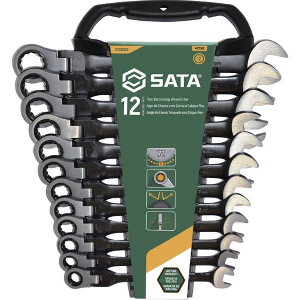 【メーカー在庫あり】 SATA社 SATA 首振コンビネーションラチェットレンチセット 黒(12点) ST08033 JP店