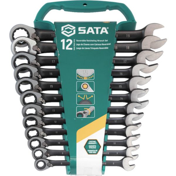 【メーカー在庫あり】 SATA社 SATA 切替式コンビネーションラチェットレンチセット 黒［12点］ ST08044..