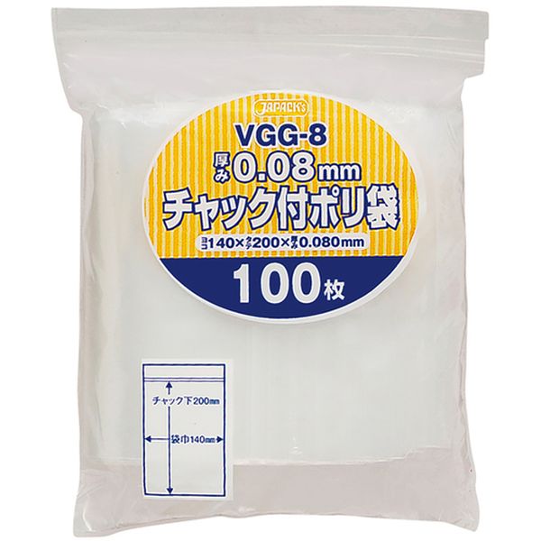 ・厚口なのでボルト、ネジ、ナットなど工業製品の整理保管にも最適です。・用途に合わせて使い方いろいろです。・タテのサイズはチャック下のサイズです。・尖ったものの整理整頓に。・色：透明・縦(mm)：200・横(mm)：140・厚さ(mm)：0.08・食品衛生法適合(ポジティブリスト適合)・低密度ポリエチレン(LDPE)・複数の国で製造しているため他の製造国が届く場合もございます。・生産国 中国・JANコード 4521684312105・質量 517g・コード：453-0525 ・品目：VGG8VGG-8楽天 JP店