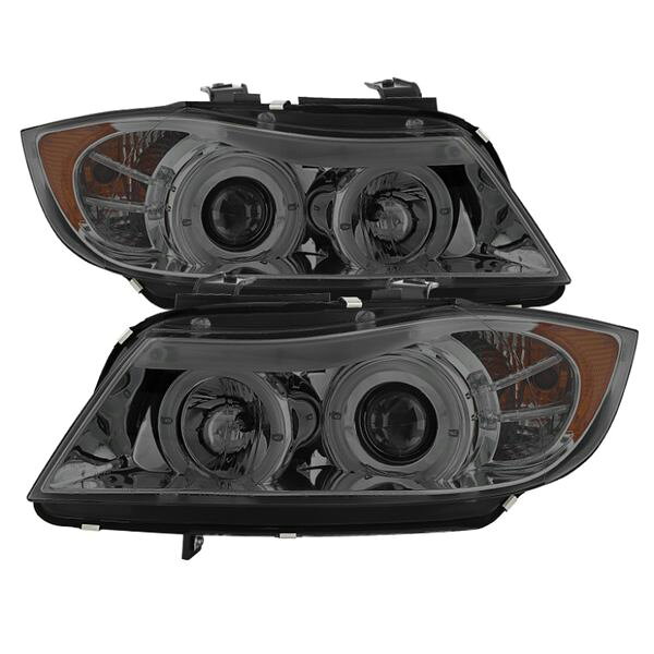 【USA在庫あり】 Spyder BMW E90 3-Series 06年-08年 (4 dr) Proj LED Halo アンバー リフレクター Rplc Bulb スモーク PRO-YD-BMWE9005-AM-S spy5009029 JP店