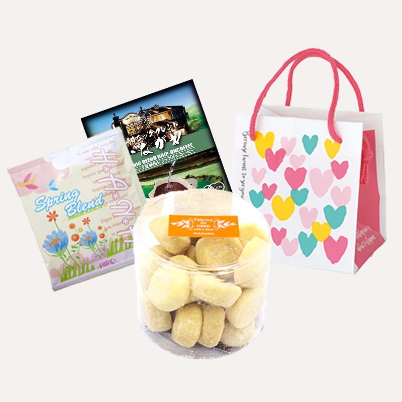 コーヒーギフト【春ギフト・ホワイトデー】ドリップコーヒー2個（春ブレンドHANA・いながわ）とクッキー1個セット（キューブバッグ入り）ドリップパック スペシャルティコーヒー 珈琲 プレゼント 挨拶 お祝い プチギフトのサムネイル