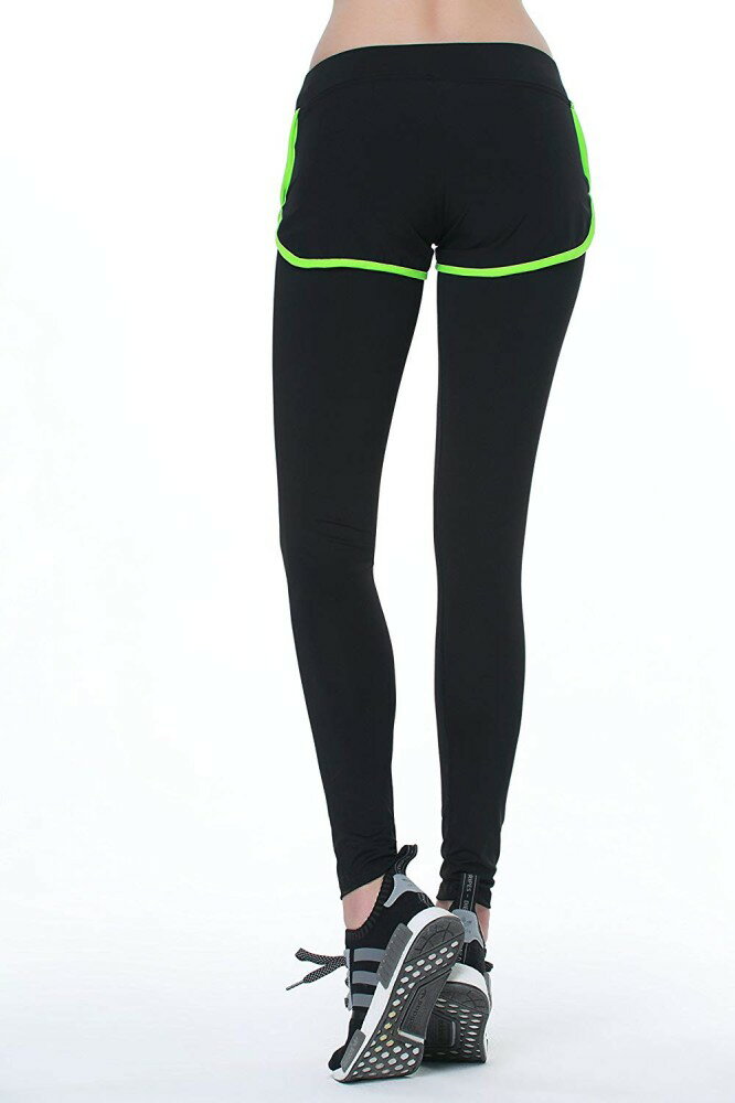 一体型 スポーツレギンス 《グリーン》 《L》 ヨガウェア ロングタイツ トレーニング タイツ フィ ...